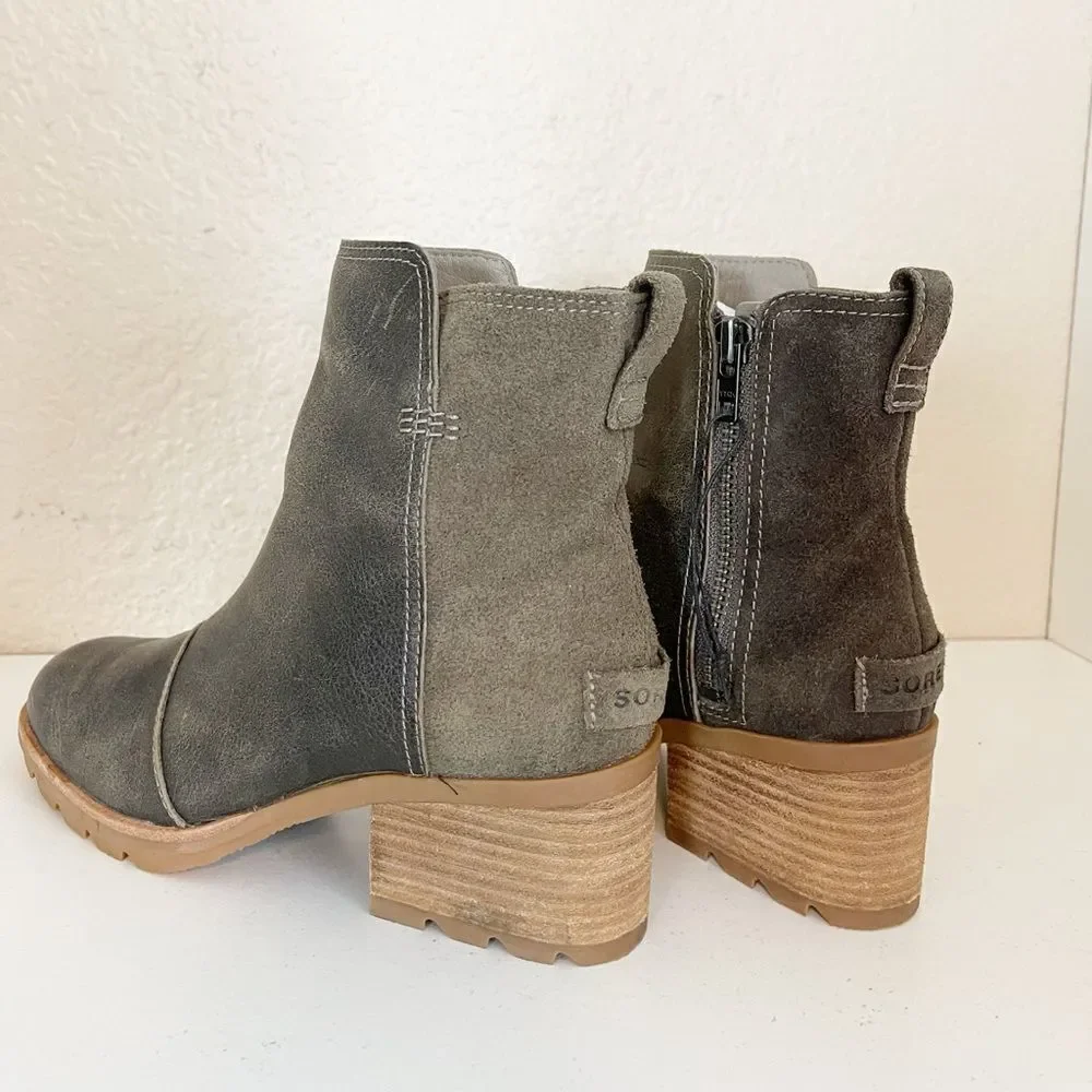 Sorel Cate Bootie Ankle Boot Leather Block Heel Major Brown. 7 - Picture 7 of 13
